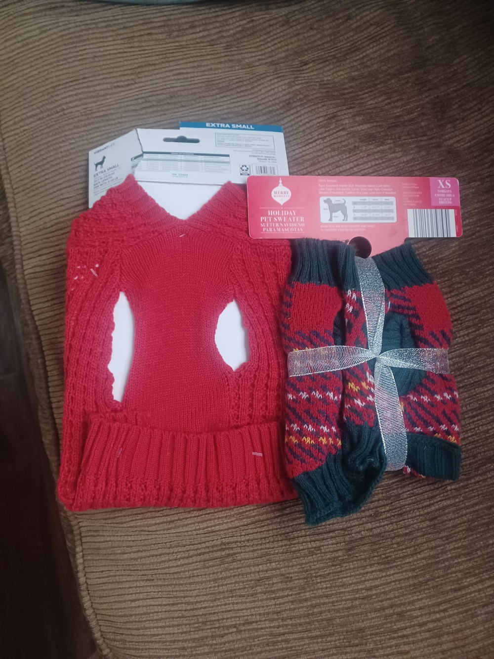 Red Knit Holiday Pet Sweater with Matching Red & Green Socks